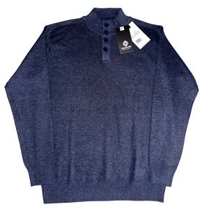 Akademiks Mens Heather Blue Mock Neck Button Placket Sweater XXL NEW
